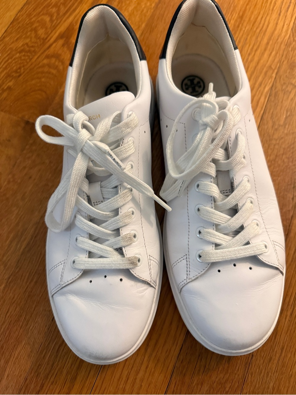 Tory Burch White Leather Lace-Up Sneakers-Black Heel Howell Court Shoe size11